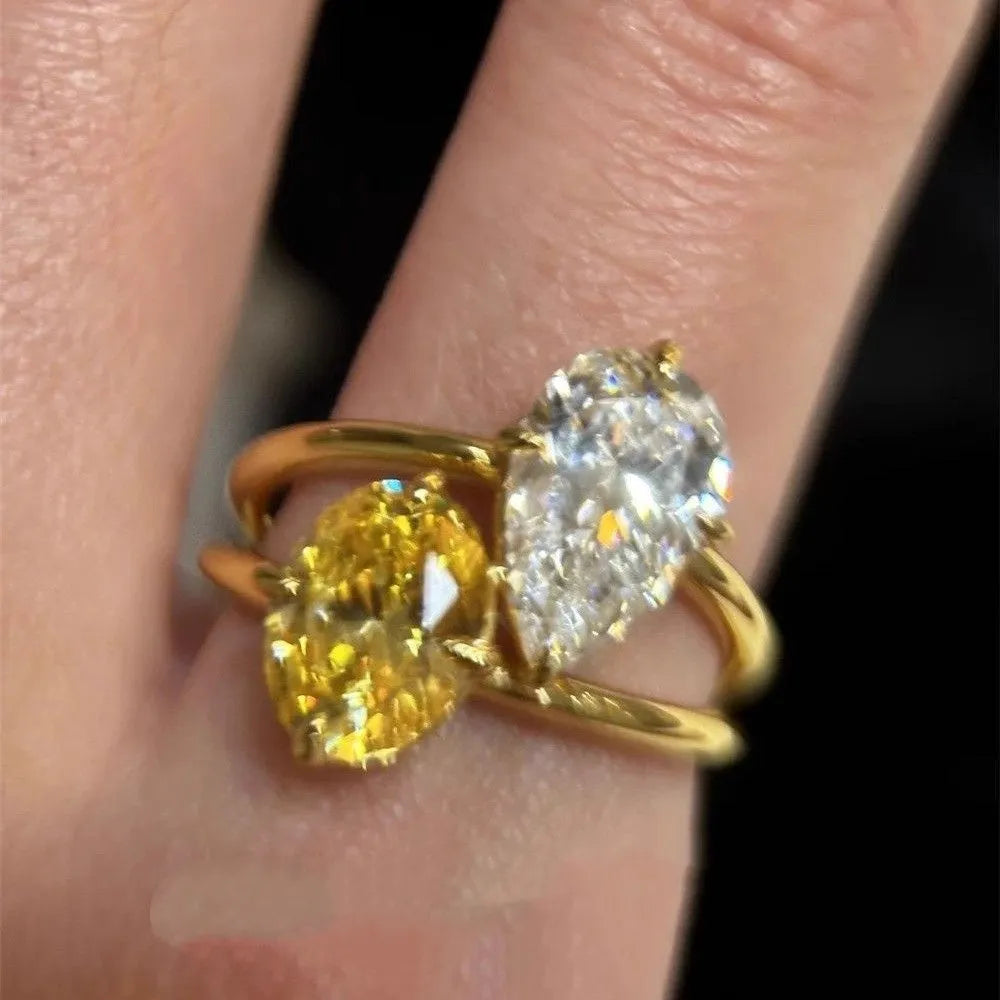 Women's geometric water drop open ring with zircon stone on copper base
