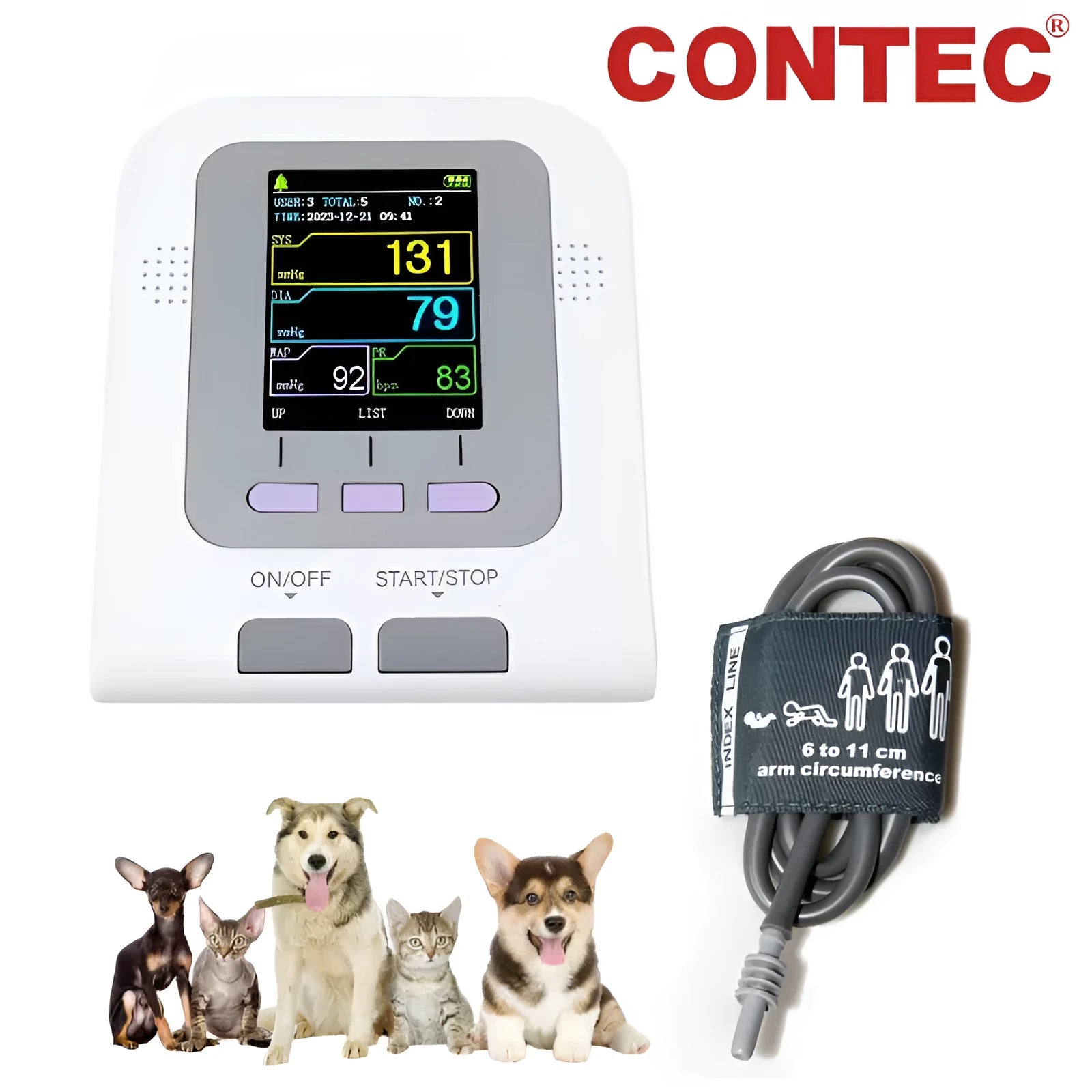 CONTEC08A veterinary digital blood pressure monitor with LCD screen and animal cuffs