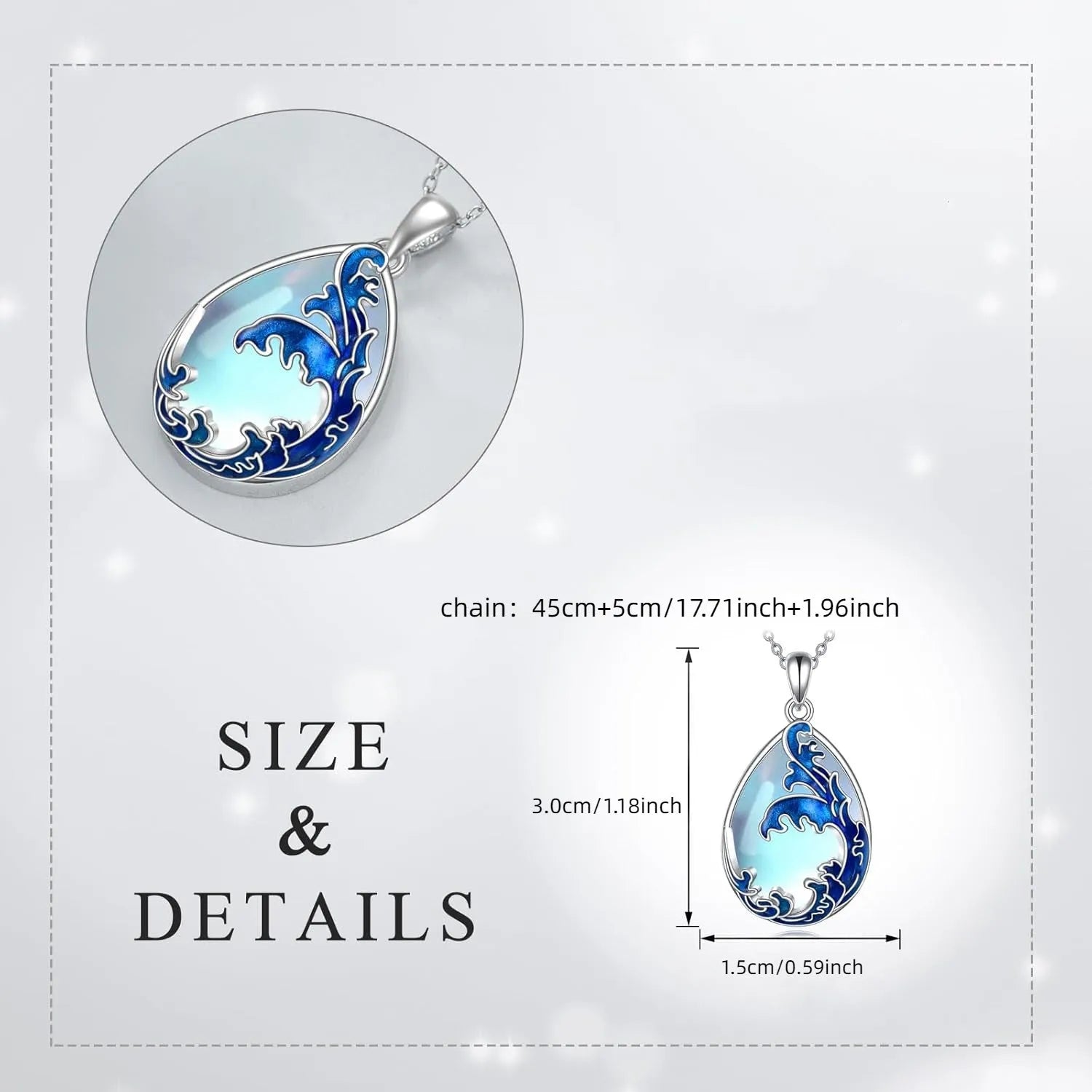 Blue alloy pendant necklace with love heart design for women's jewellery
