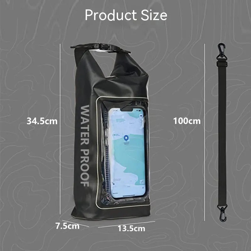 Army Green 2L waterproof crossbody phone bag made from PVC mesh for outdoor and water sports.