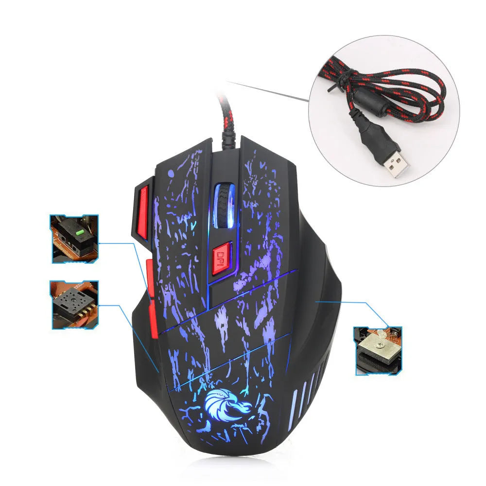 Water crack RGB wired gaming mouse with colour-changing luminous lighting and ergonomic design