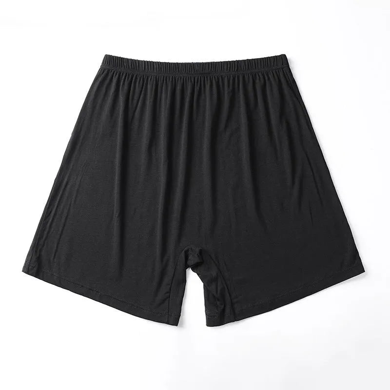 Men's solid colour high-waist modal boxers in black, blue, grey, and brown.