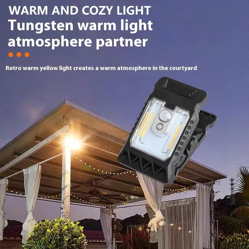 Black clip-on human body induction lamp with IP65 rating and three brightness settings