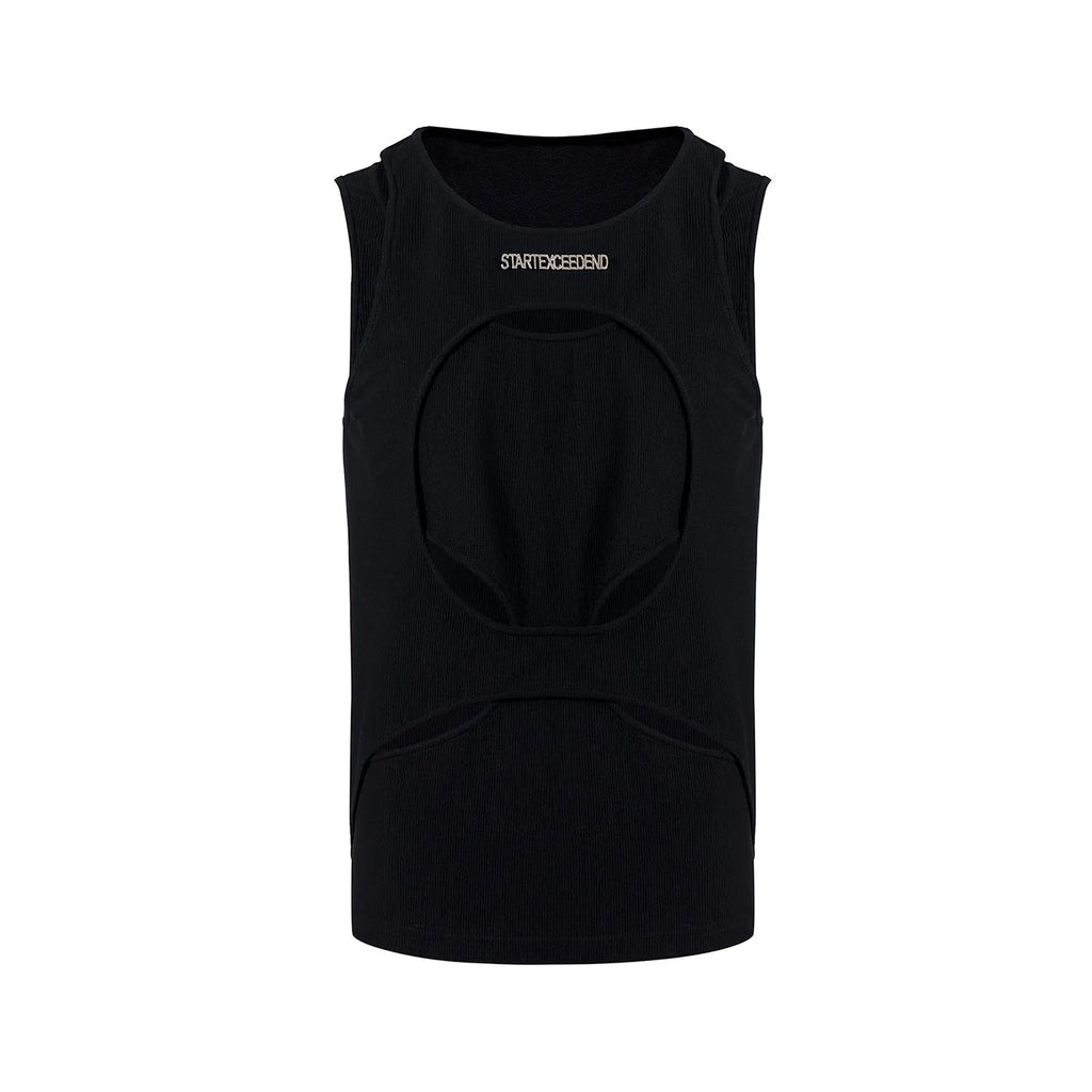 Men's loose fit sleeveless waistcoat in hollow white thread construction