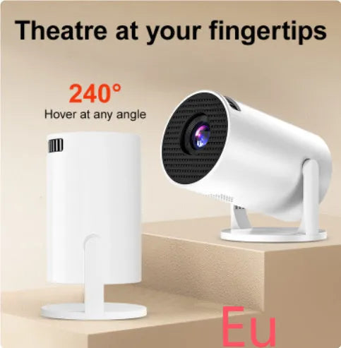White mini wireless portable projector with 1080p HD resolution for home use