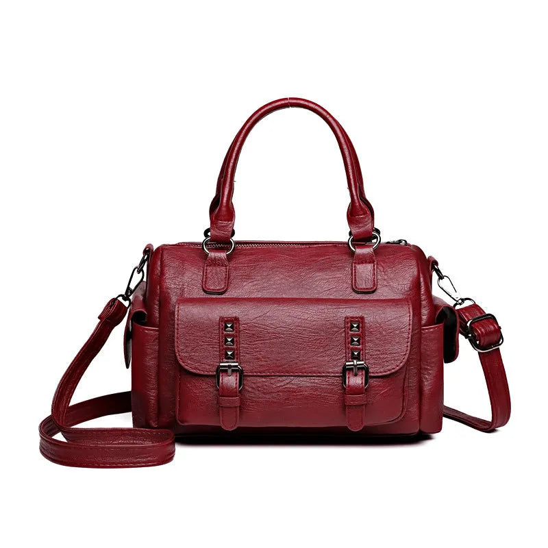 Vintage PU messenger bag with horizontal square shape and contrast stitching in multiple colour options