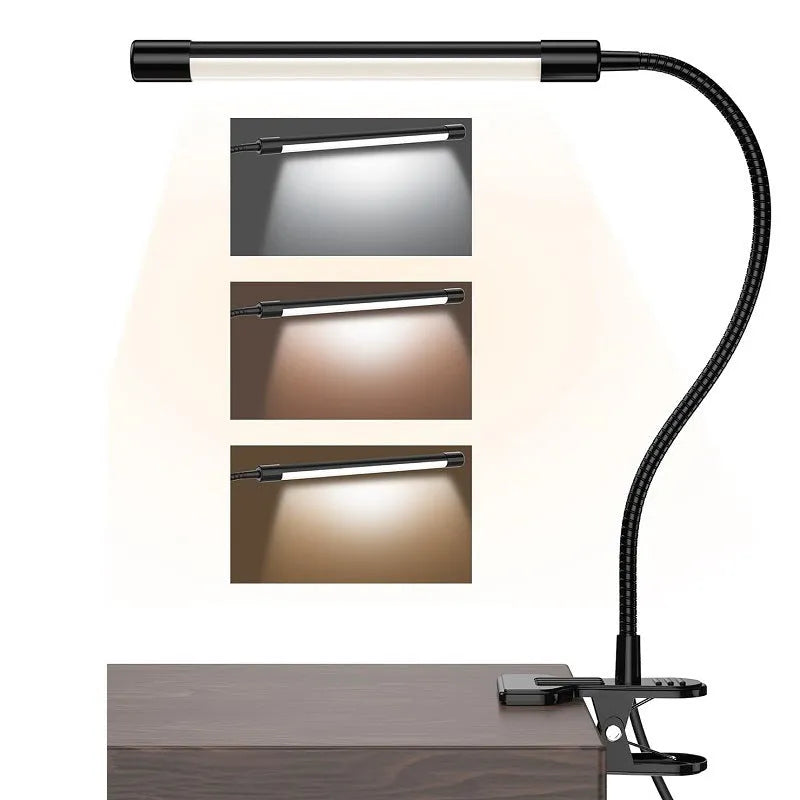 Black and white 26cm LED desk lamp with USB power cable for student study table