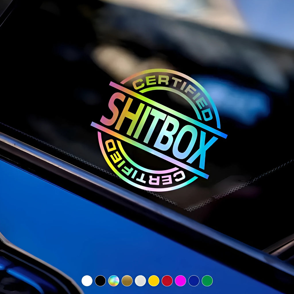 13x12cm vinyl car sticker shown in multiple colour options including black, blue, and glitter variants