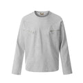 Men's black loose fit cotton long sleeve pullover on a hanger, casual retro style