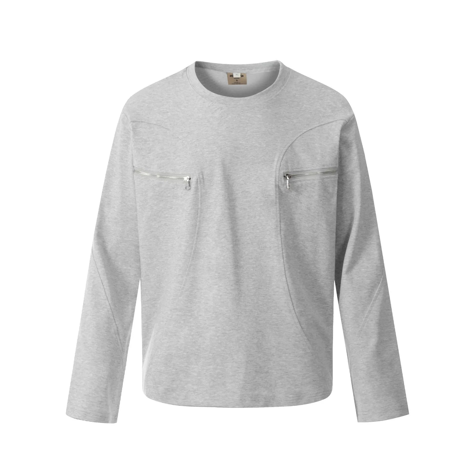Men's black loose fit cotton long sleeve pullover on a hanger, casual retro style