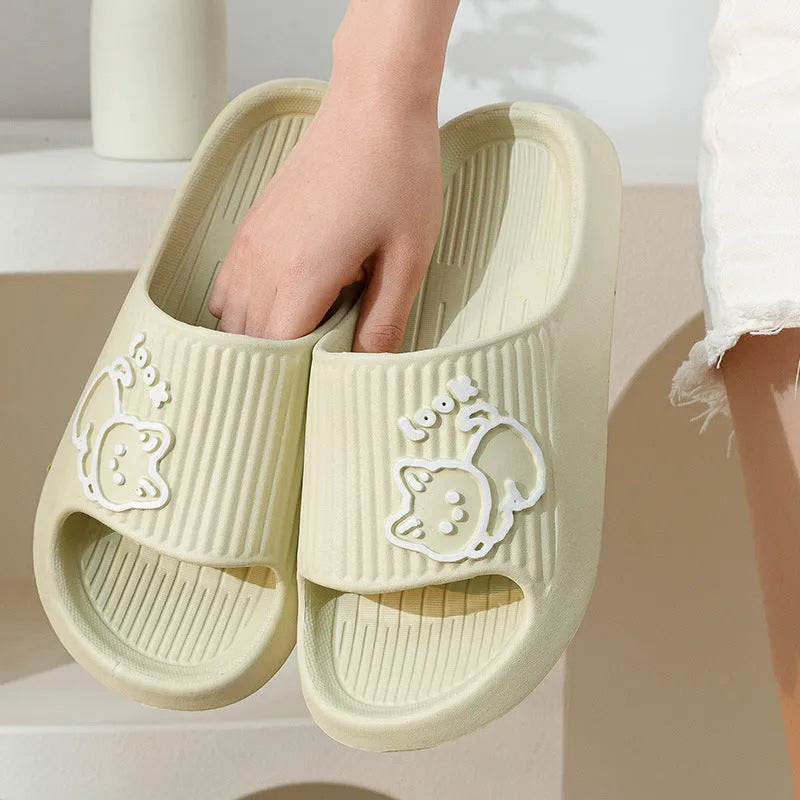 Women's thick platform slippers with cat design in various colours, made from EVA material