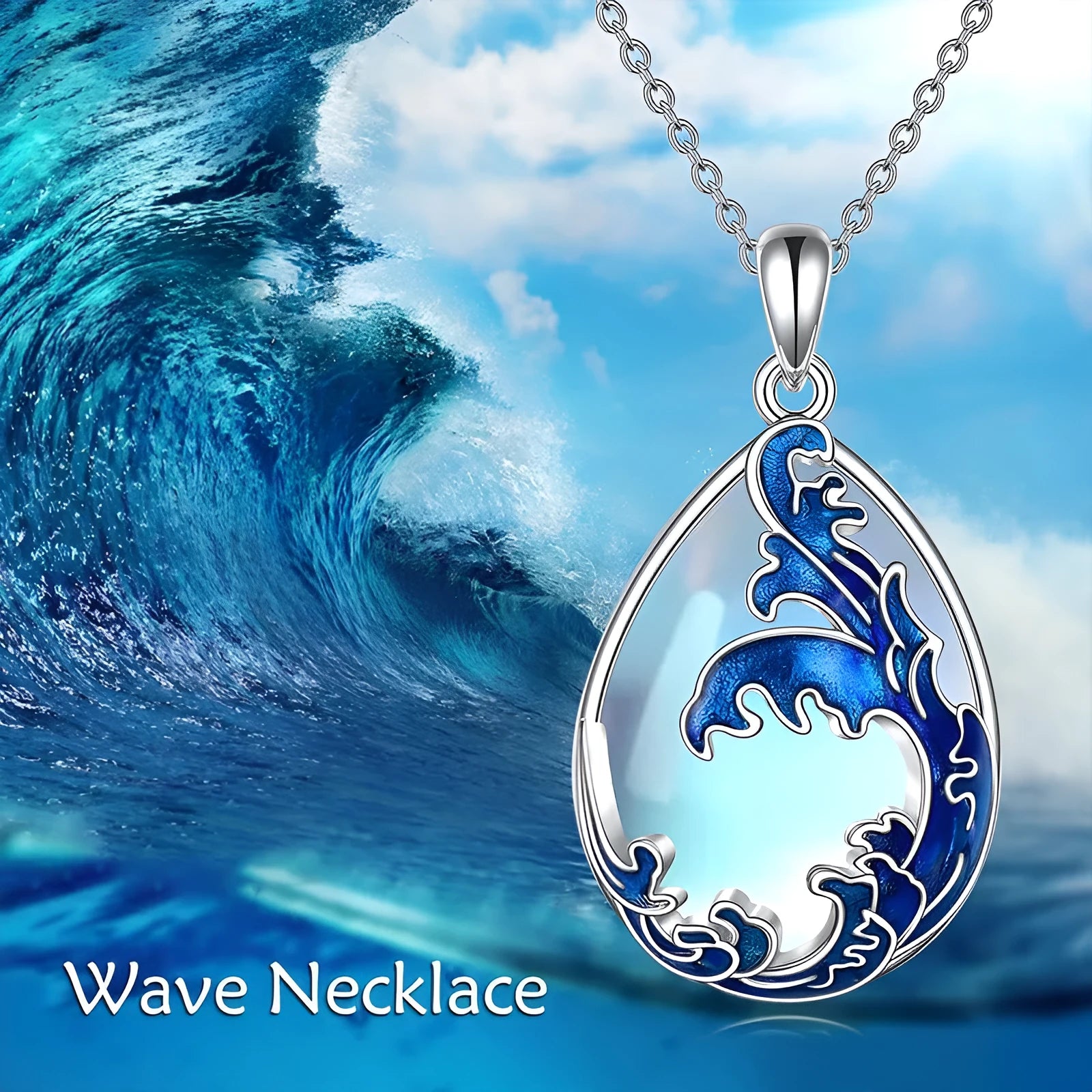 Blue alloy pendant necklace with love heart design for women's jewellery