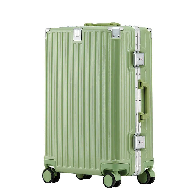 Aluminium frame luggage case in ABS PC material with universal wheels and organisational compartments