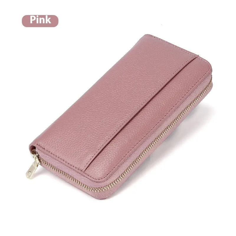 Genuine leather women's wallet in six solid colours with anti-theft card protection feature
