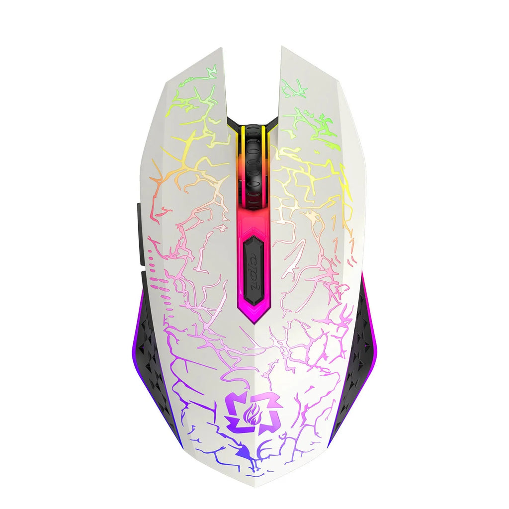 Black or white Bluetooth dual-mode gaming mouse with breathing light and charging cable