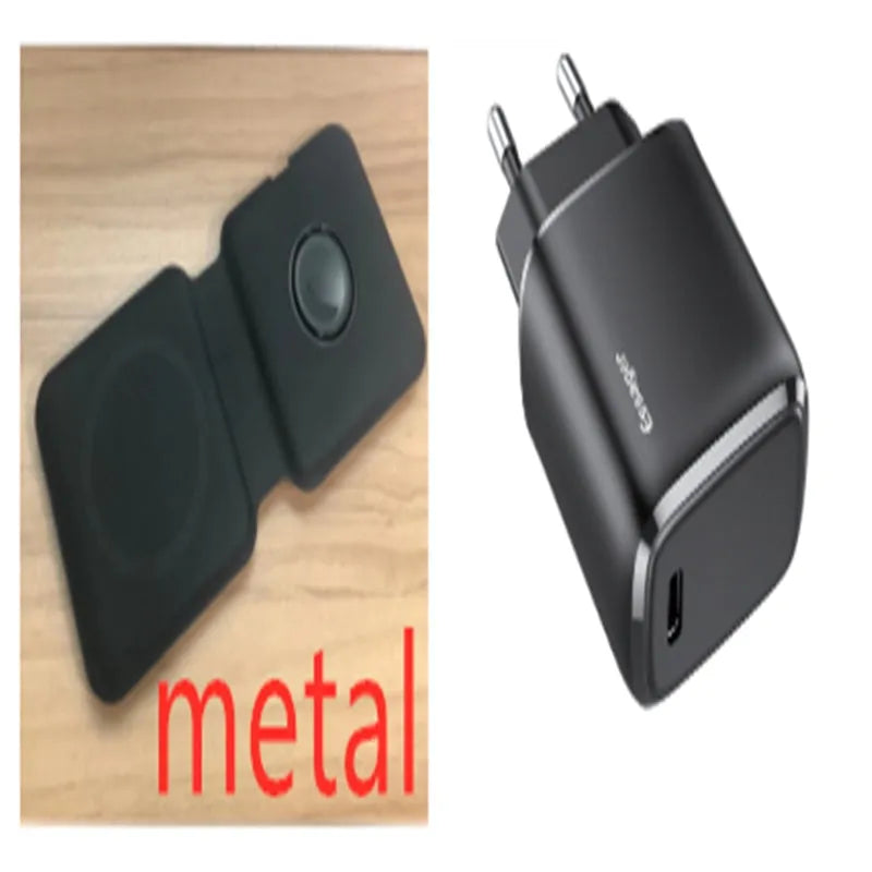 White foldable magnetic wireless charging dock showing dual charging surfaces and Type-C port