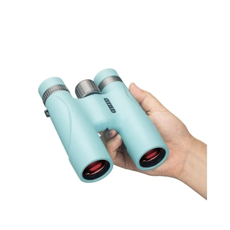 Wine red film imaging 10x32 binoculars in blue or gray colour with compact plastic housing