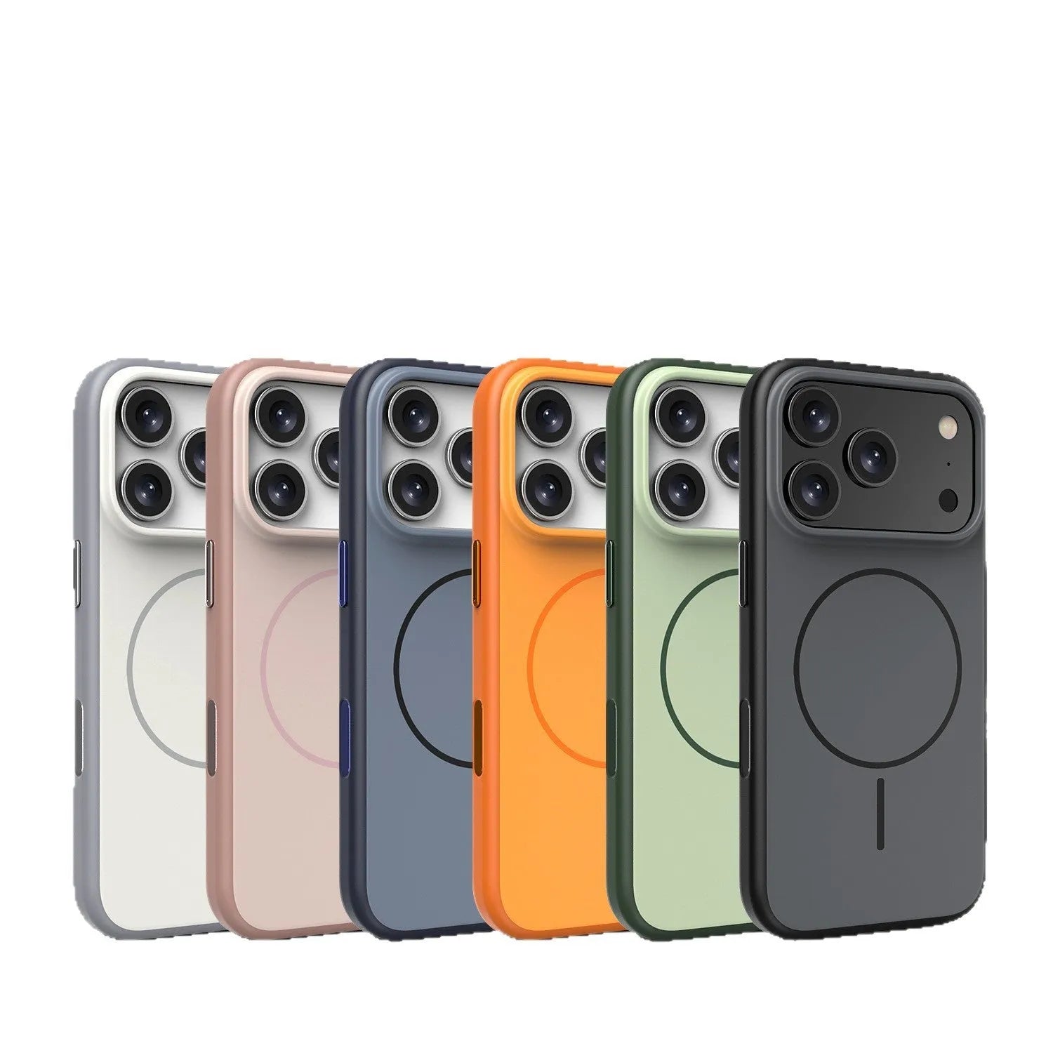 Blue frosted magnetic iPhone case showing AI camera button and precise cutouts for ports and camera.