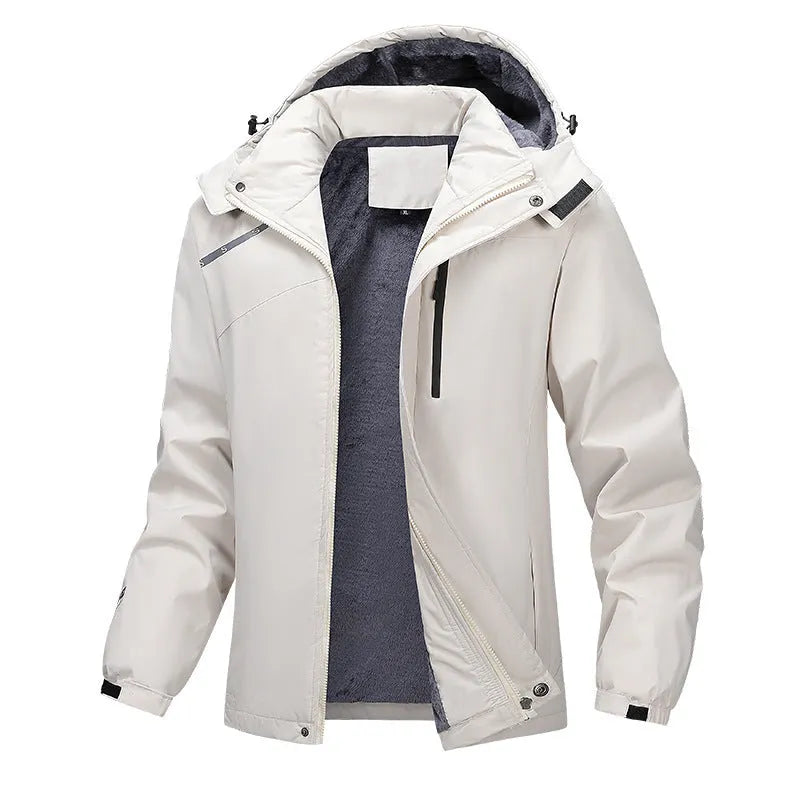Men's plus size hooded winter coat in Army Green colour showing loose fit and front zip.