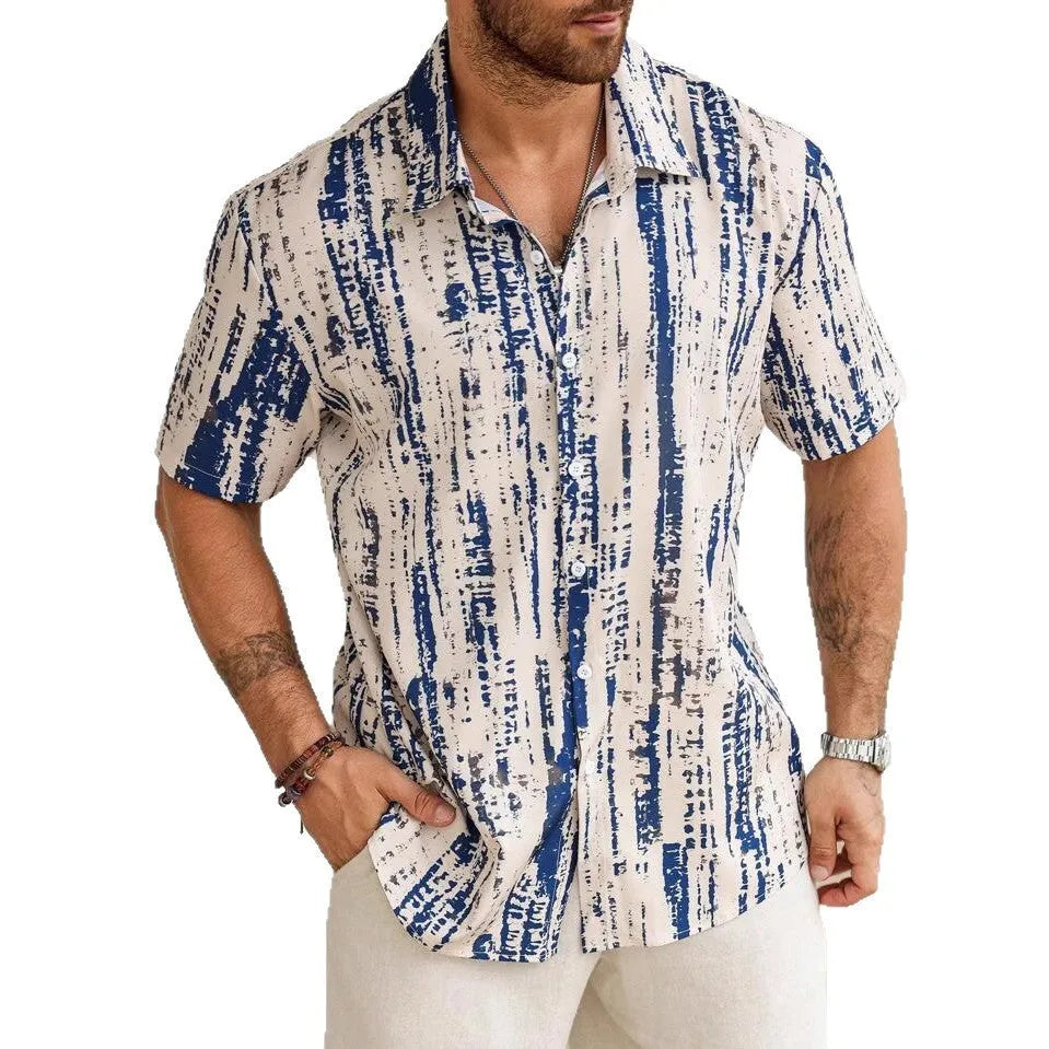 Men's casual shirt with 3D printed stripes in lightweight anti-wrinkle polyester fabric