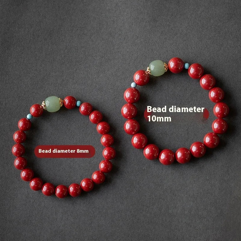 Purple gold sand cinnabar and Hetian jade bead bracelet with elliptical geometric beads