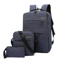Three square men's nylon computer bags in different colours, showing internal organiser compartments and a USB charging port.
