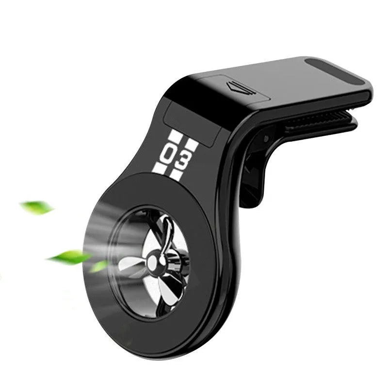 Magnetic car phone holder mounted on car air vent with smartphone attached and adjustable angle bracket