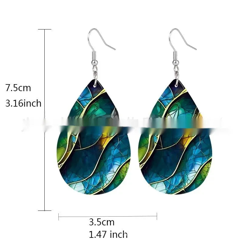 Flat acrylic drop earrings with printed branch knot design for unisex wear