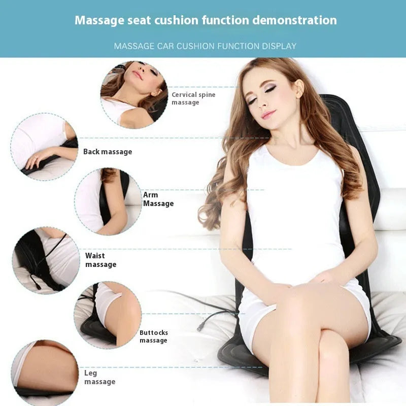 Black heating massage mat with infrared function and adjustable speed control on seat cushion