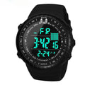 Black digital sports watch with 50 metre waterproof rating and 54.74 mm display