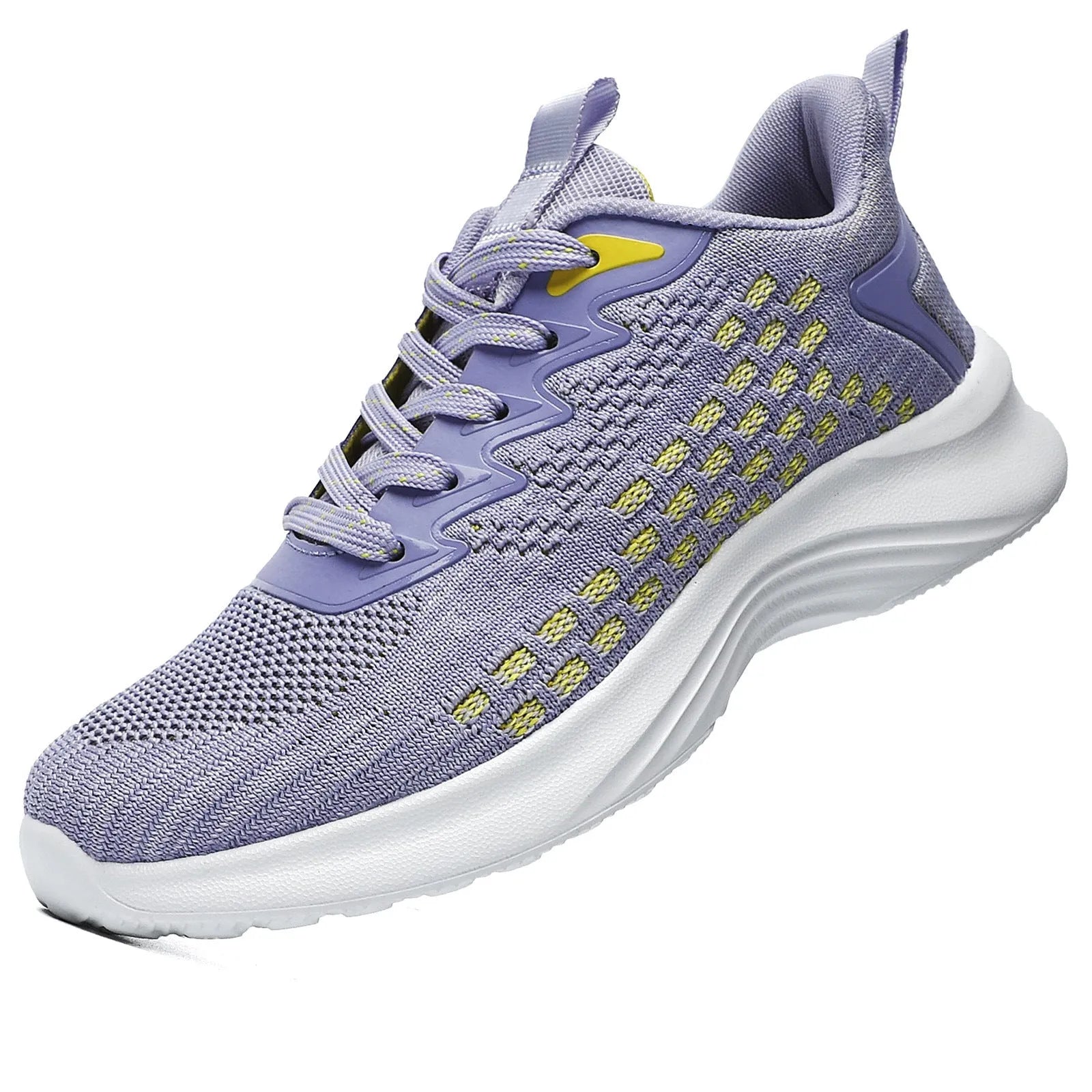 Women's Lavender Purple Flyknit running shoes with striped pattern and mesh upper on EVA sole.