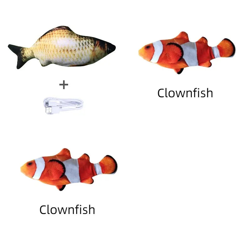 Electronic jumping fish cat toy with USB cable, multicolour options for feline play