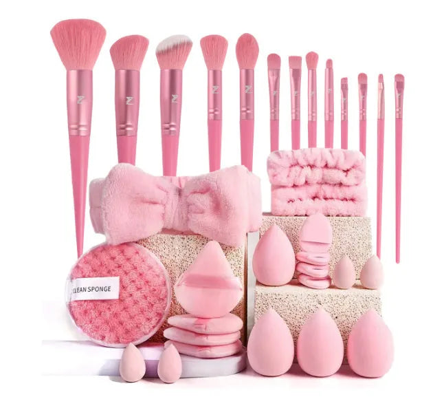 Hydrophilic non-latex beauty tool combination set for makeup and face washing in pink, brown, and purple colours
