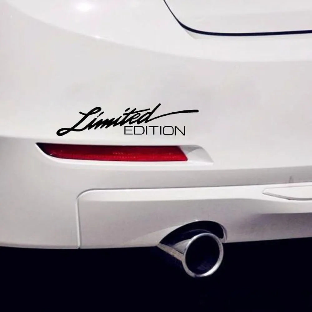 Reflective flexible plastic bumper sticker for cars, shown in black, white, and colourful design options.