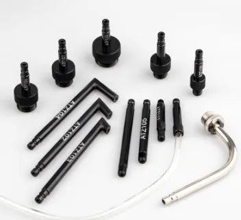 Transmission oil filler tool kit with injector and multiple connectors for refuelling