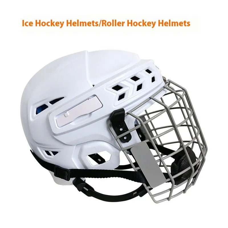 Ice hockey helmet with a carbon steel face mask showing impact-resistant PP shell exterior.
