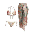 Women's creamy-white floral bikini set with removable skirt on size label