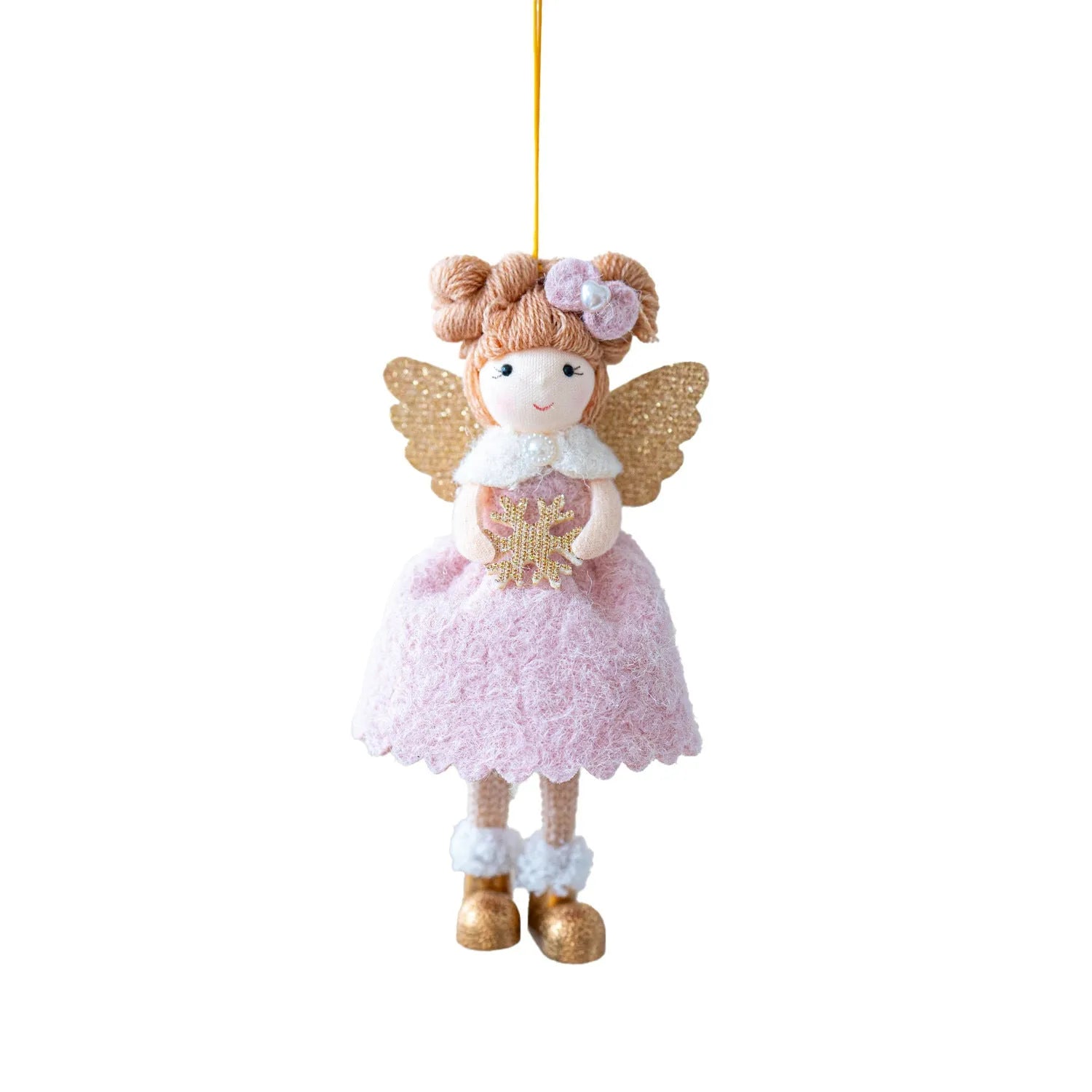 Christmas angel wings plush pendant in pink and white cloth fabric