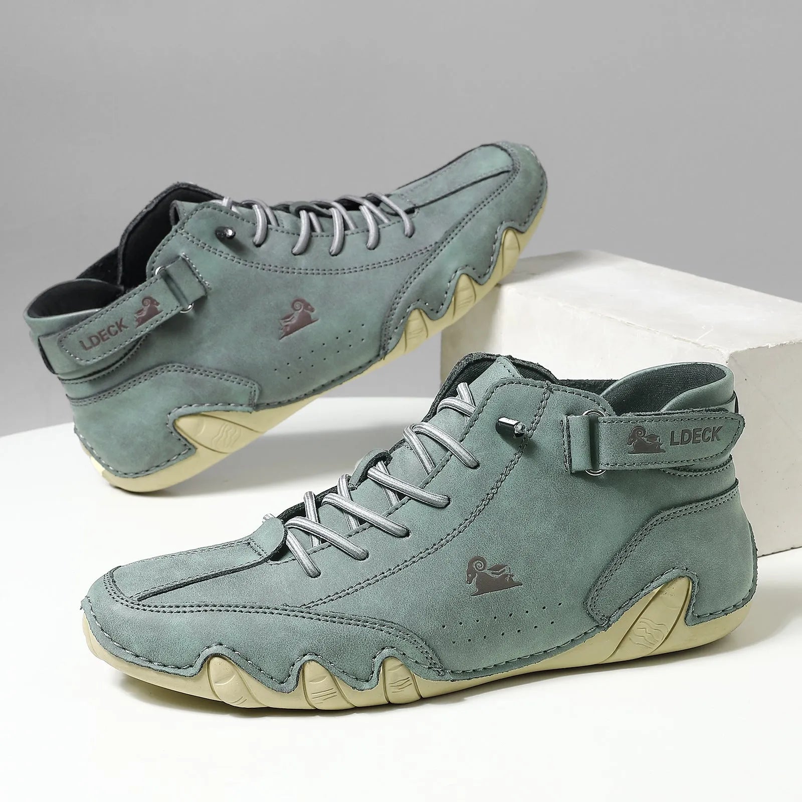 Men's black Octopus high-top casual shoes with round toe and flat rubber sole