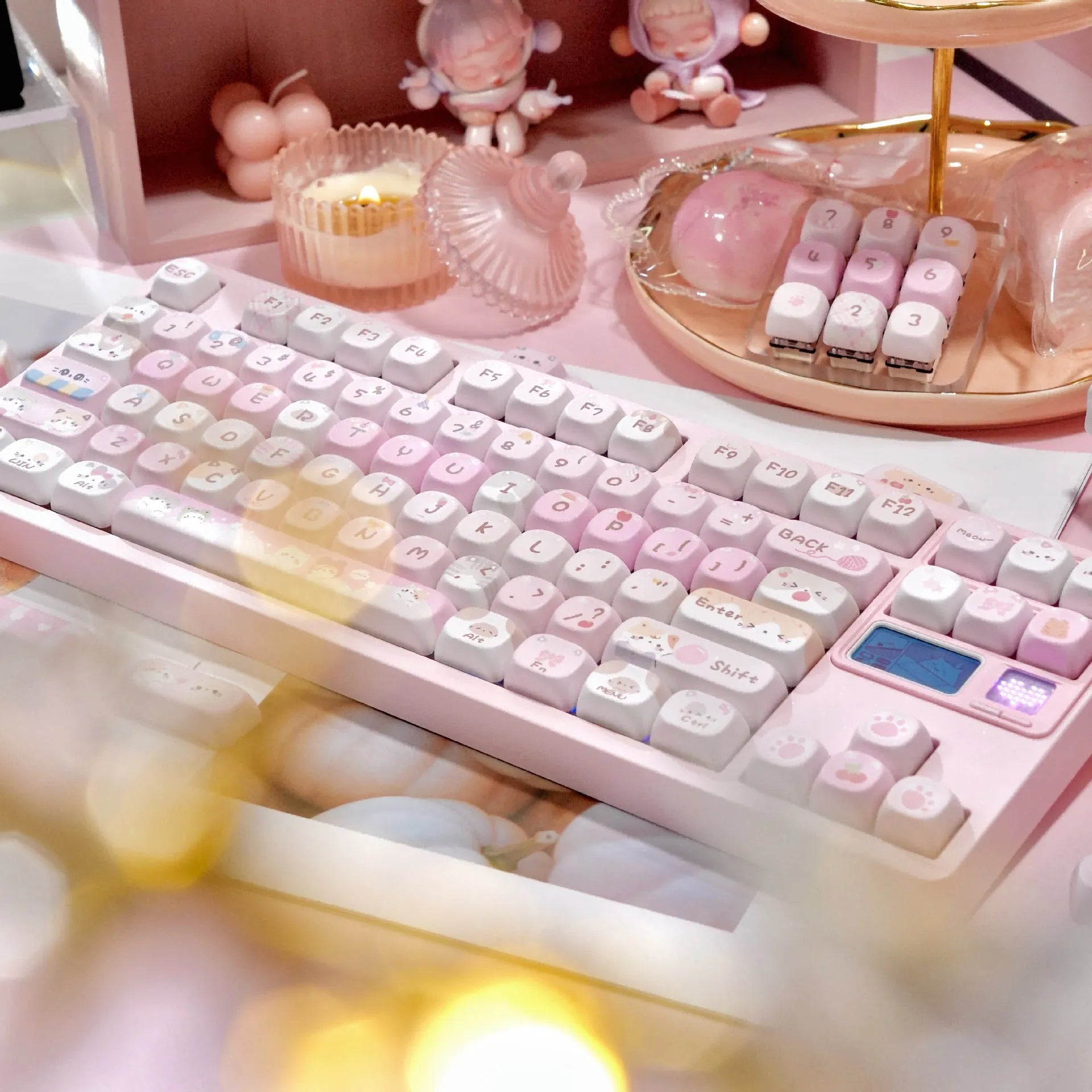 MOA pink cartoon key caps with five-sided sublimation printing for mechanical keyboards
