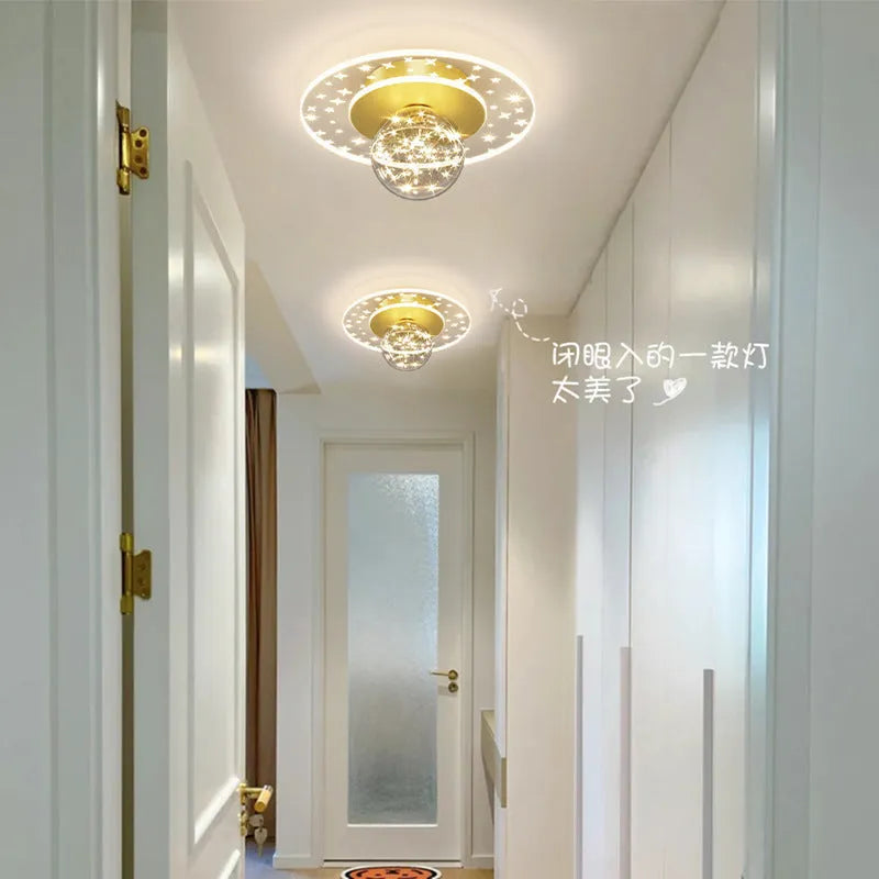 Modern minimalist ceiling lamp for corridors in gold, black, or white finish with LED light.