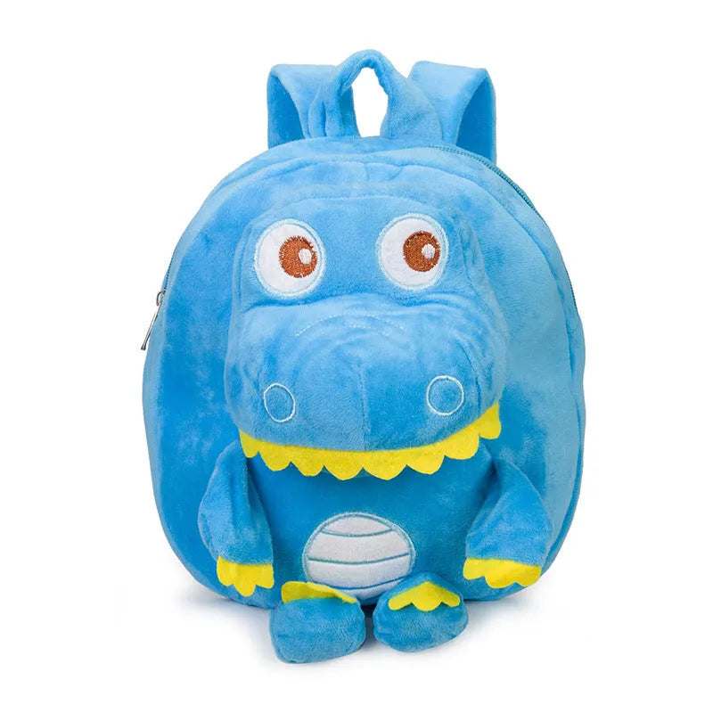 Children's dinosaur plush backpack in soft material with embroidery details and soft handle