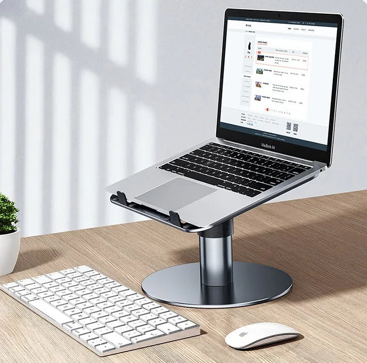 Silver adjustable aluminium alloy car laptop stand with rotating base on a car seat