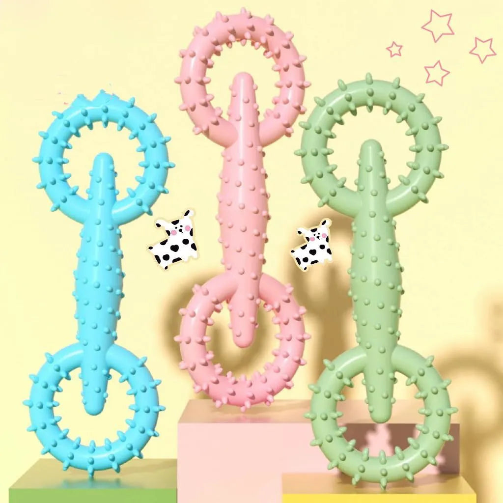 Blue TPR dog chew toy ring for puppy teething measuring 16cm diameter