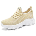 Men's casual sneakers with flyknit upper and thick PVC sole in beige colour