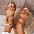 Women's flat sandals with Velcro strap closure in round toe design