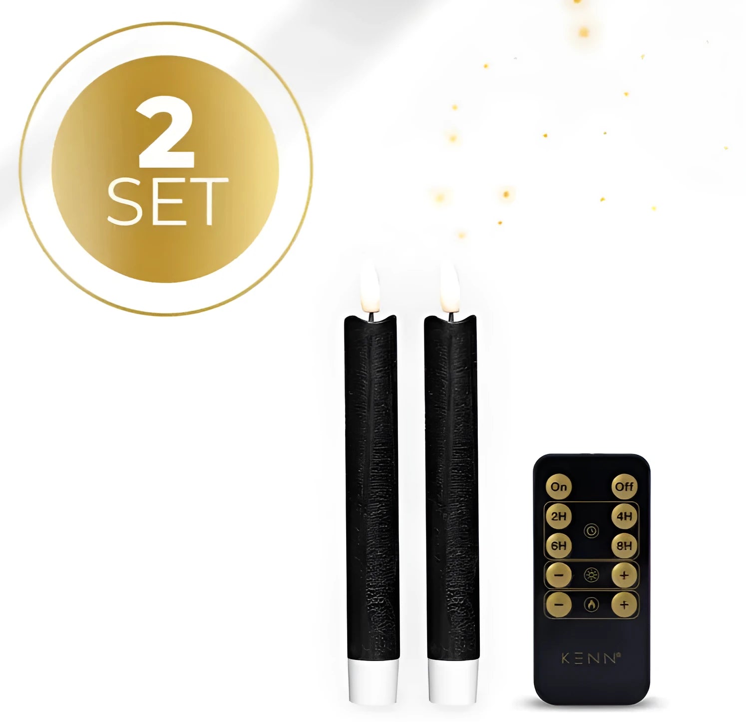 Black S2 3D Flame LED taper candle showing realistic flickering effect