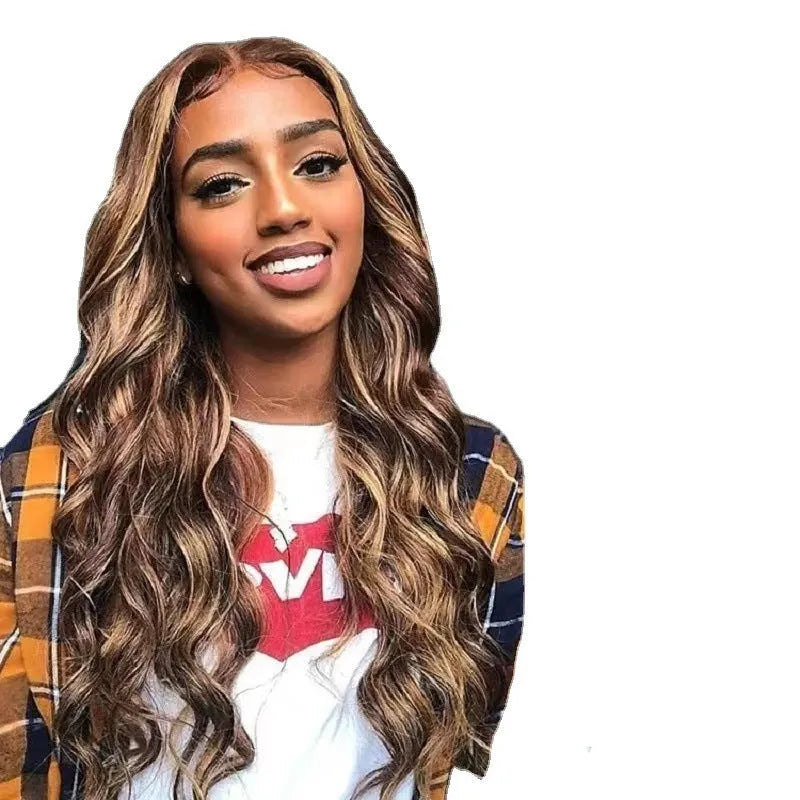 Front lace wig with African big wave style and gradient colour in high-temperature fibre