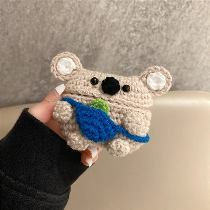 Handmade knitted koala bear backpack design cover for Apple AirPods charging case