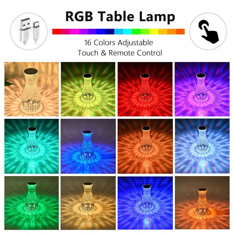 Vase shaped crystal table lamp with touch control and remote for bedside lighting